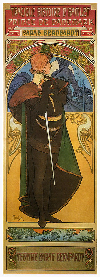 Tragedy of Hamlet with Sarah Bernhardt Painting by Alphonse Mucha