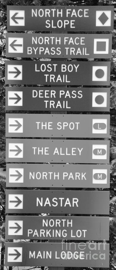 Trail Signs At 7 Springs Black And White Photograph by Adam Jewell