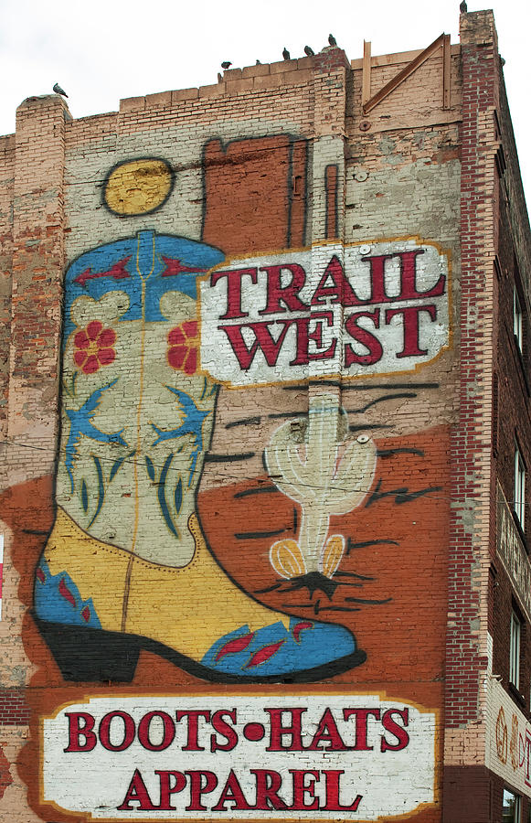 Trail West Boots, Hats, Apparel, mural in downtown Nashville, Tennessee Painting by 