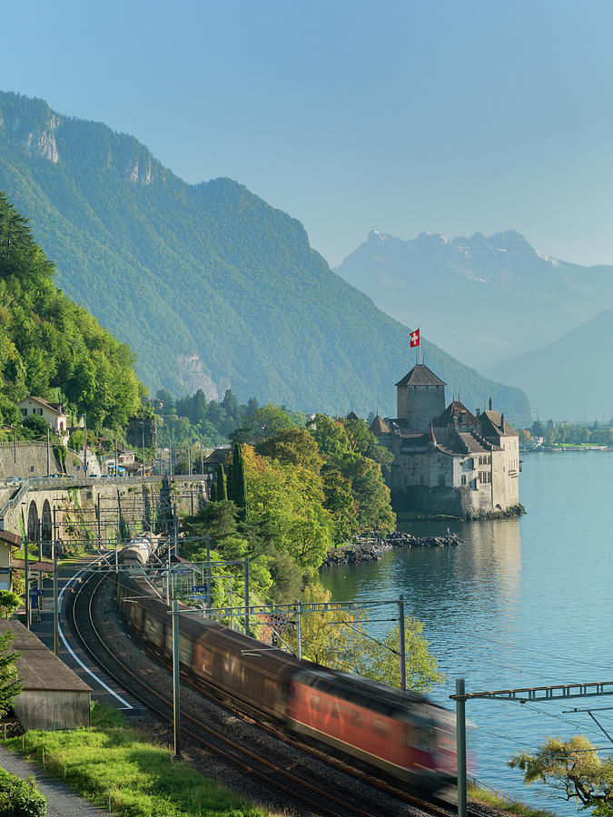 Train And Chillon Castle On The Lake Photograph by Buena Vista Images