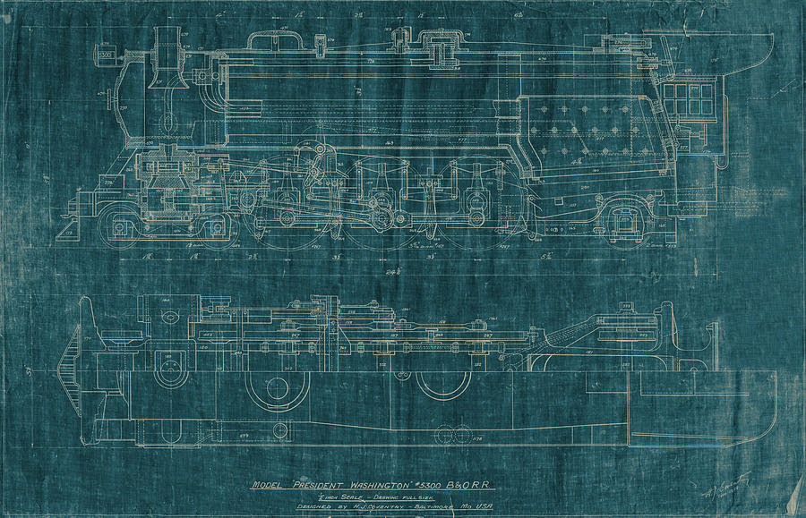 Transportation Painting - Train Blueprint I by Vision Studio