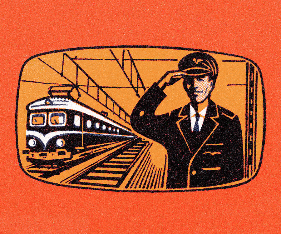 Transportation Drawing - Train conductor by CSA Images