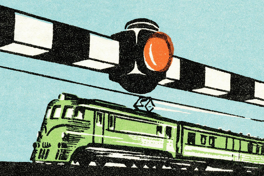 Vintage Drawing - Train crossing by CSA Images Vintage Drawing - Train crossing by CSA Images