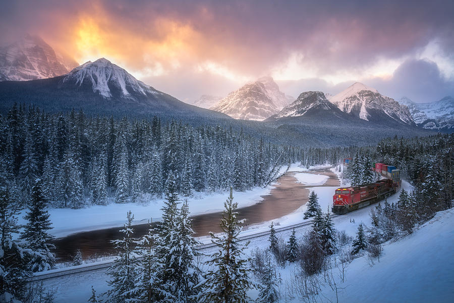 Banff National Park Photograph - Train From Rockie by Yongnan Li ?????