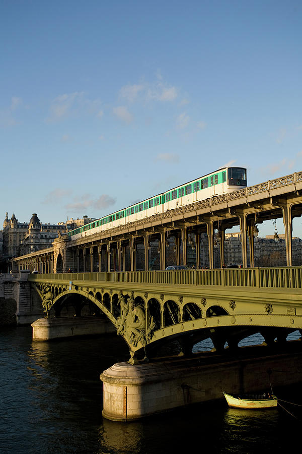 Train On Bir-hakeim Bridge, Bateau Mouche, River Seine, Paris, France ...