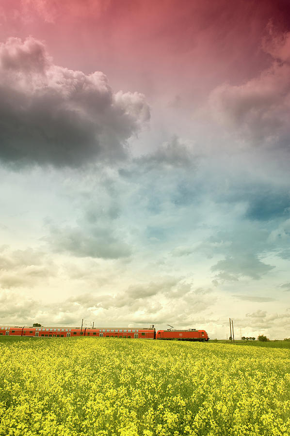 Train Passing Field, Herrenberg, Baden Photograph by Thomas Winz