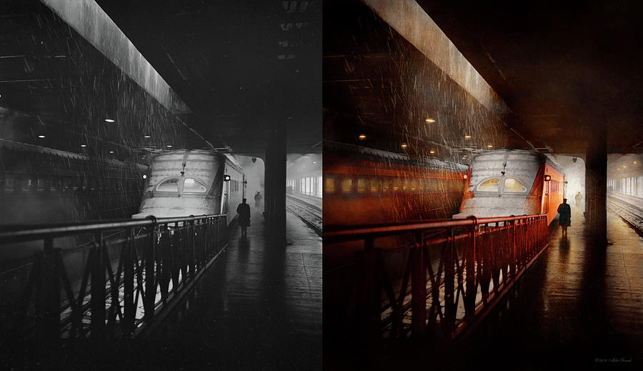 Train - Retro - Last train of the day 1943 - Side by Side Photograph by Mike Savad