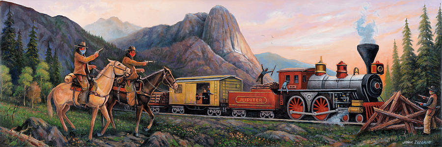 Horse Painting - Train Robbery Panoramic by John Zaccheo