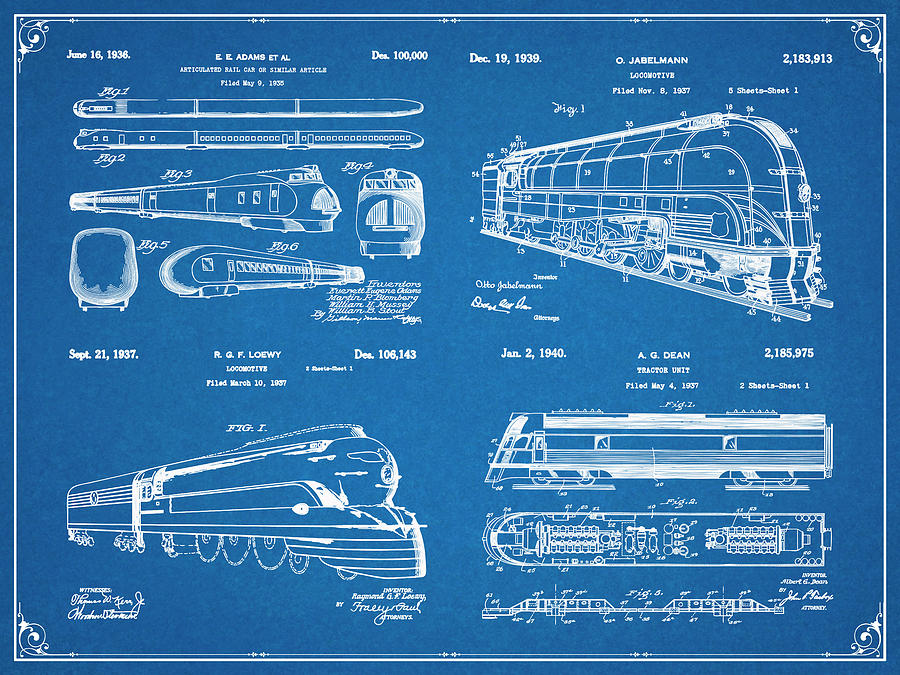 Train Set B Blueprint Patent Print Drawing By Greg Edwards - Pixels