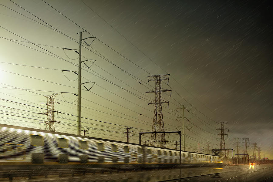 Train Speeding By Power Lines Digital Art by Chris Clor
