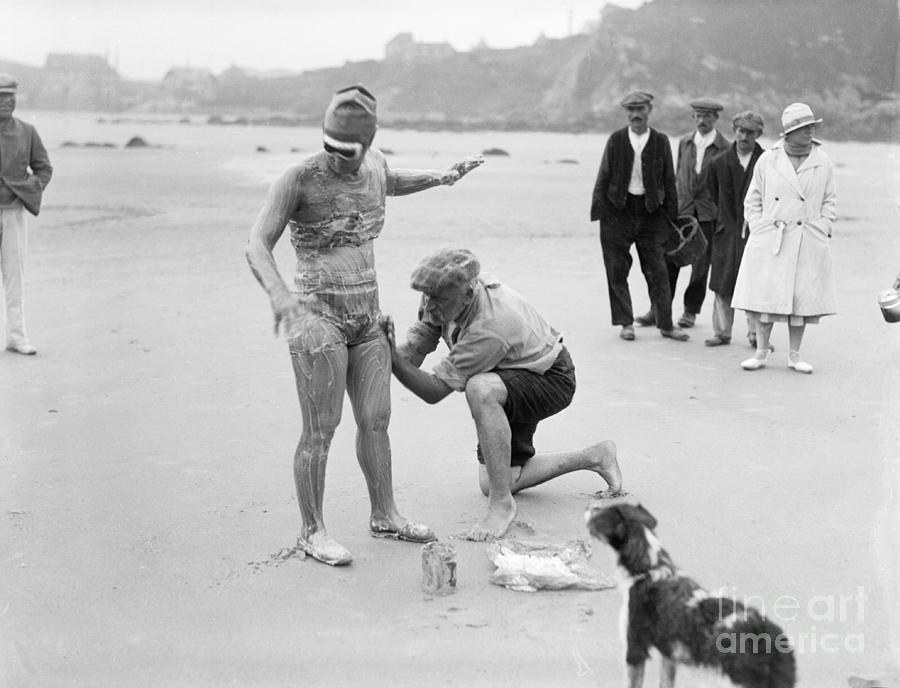 Trainer Greasing Gertrude Ederle Photograph by Bettmann