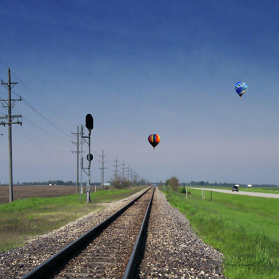 Trains Straight As A Rail With Hot Air Balloons SQ Format Photograph by Thomas Woolworth