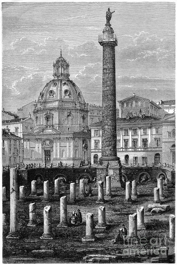 Trajans Column And Ulpians Basilica Drawing by Print Collector