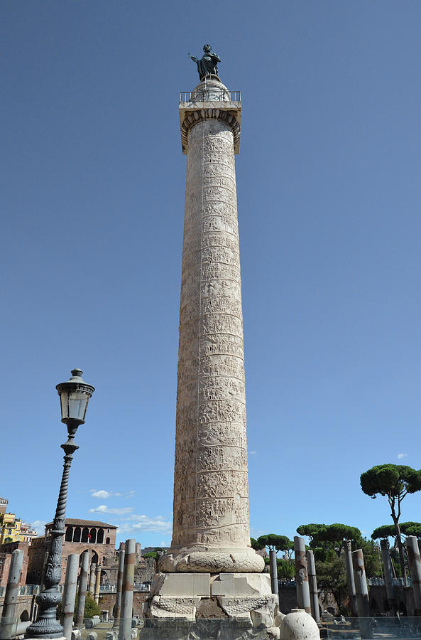 Trajans Victory Column Rises into a Clear Blue Sky Rome Italy ...