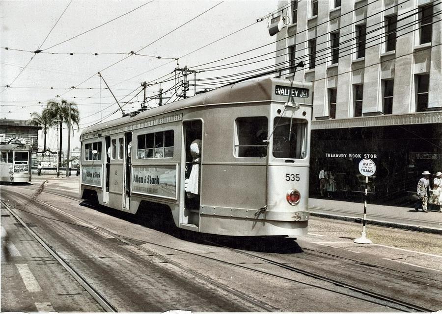 Tram 535, Queen Street, Brisbane, 1958 colorized by Ahmet Asar Painting by Celestial Images
