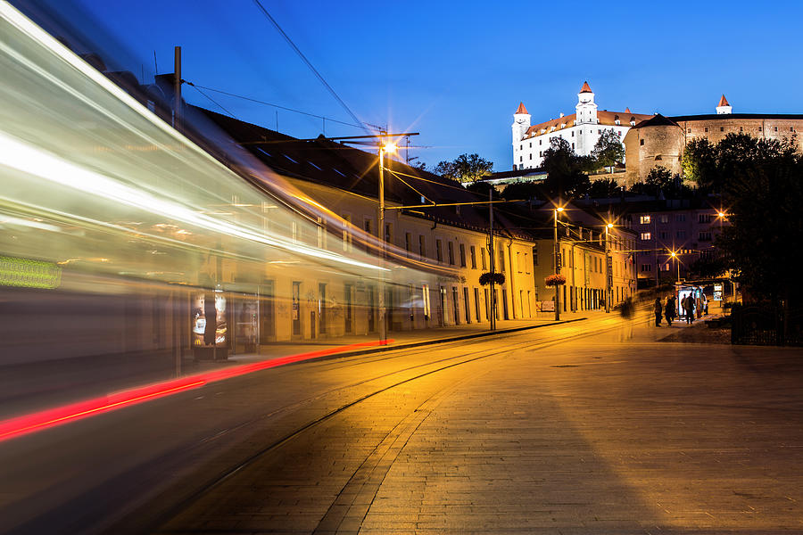 Tram In Motion At Dusk, Bratislava Photograph by Tim E White