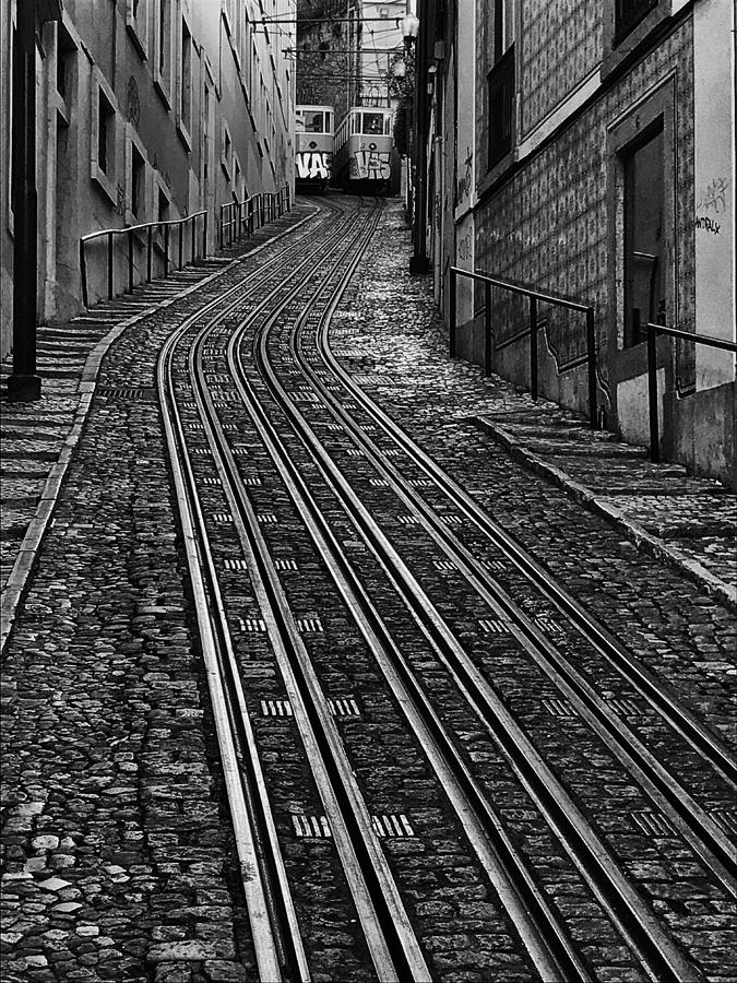 Bridge Photograph - Trams In Lisbon by Jean-louis Viretti