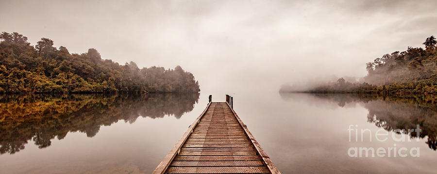 Mist Photograph - Tranquil Lake and Misty Dawn Panorama by Colin and Linda McKie