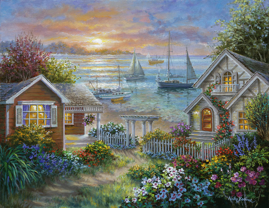 Boat Painting - Tranquil Seafront by Nicky Boehme