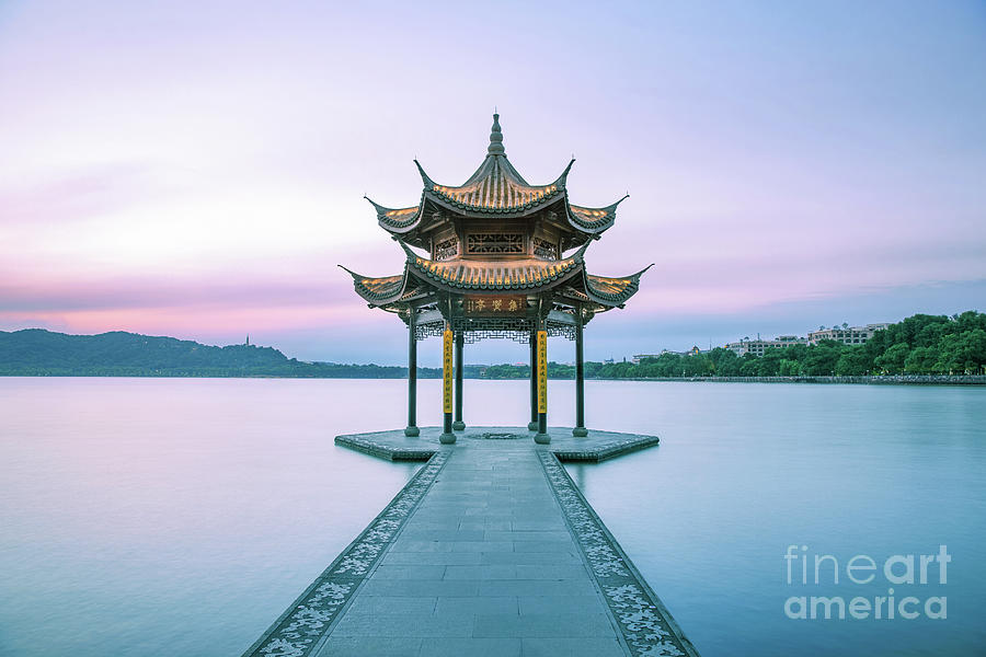 Tranquil Sunset Over The Pavilion Photograph by Xia Yuan