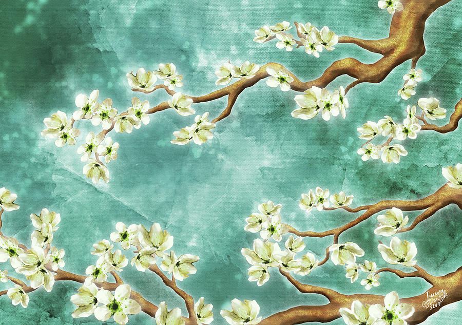Tranquility Blossoms in Teal Digital Art by Laura Ostrowski