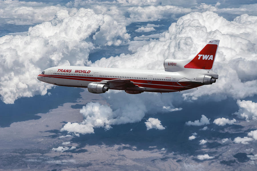 Transportation Mixed Media - Trans World Airlines TriStar Above the Clouds by Erik Simonsen
