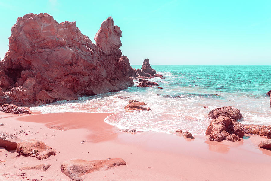 Transcending Reality - Beachscape in Coral Pink and Turquoise Photograph by Georgia Mizuleva