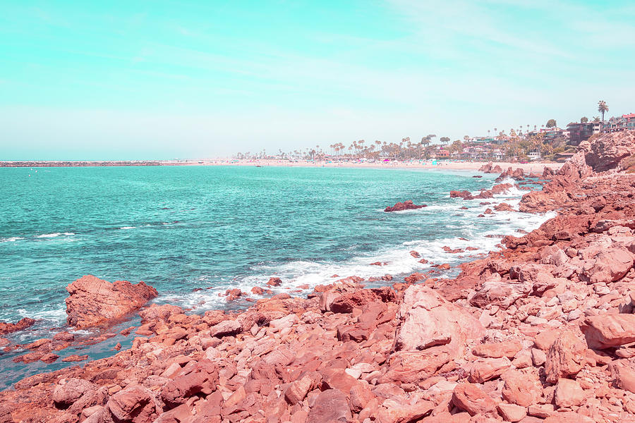 Transcending Reality - Corona Del Mar Oceanscape in Coral Pink and Turquoise Photograph by Georgia Mizuleva