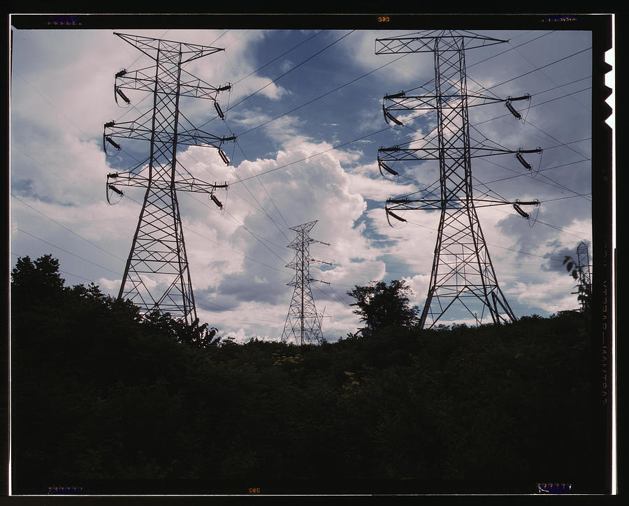 Transmission towers of TVAs Chickamauga Dam #3 Painting by Palmer, Alfred T