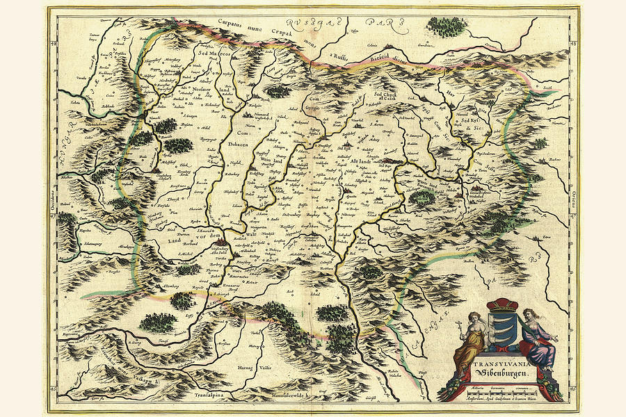 Map Painting - Transylvania by Willem Janszoon Blaeu (Blau)
