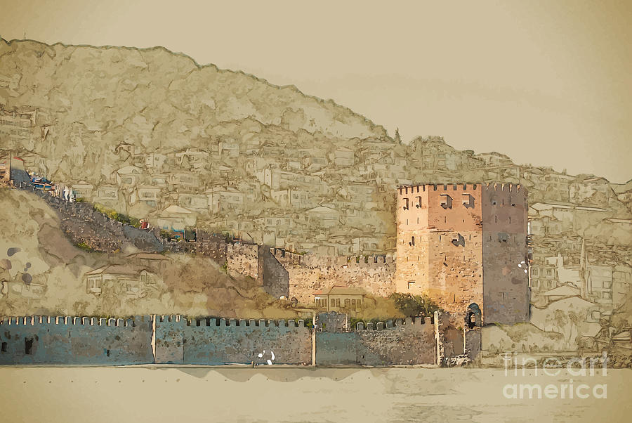Castle Digital Art - Travel Background In Vector Format by Romas photo Castle Digital Art - Travel Background In Vector Format by Romas photo