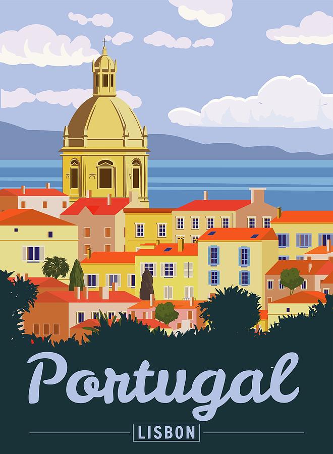 Travel Poster Poster Lisbon, Vintage Digital Art by Valerii Khadeiev ...