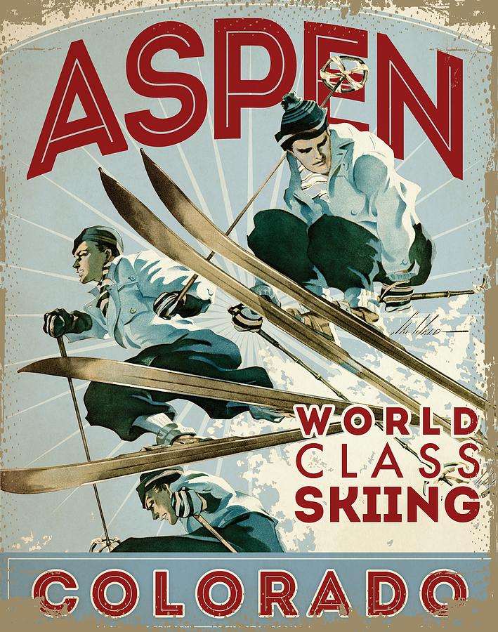 Travel Poster_aspen Drawing by Ski Weld