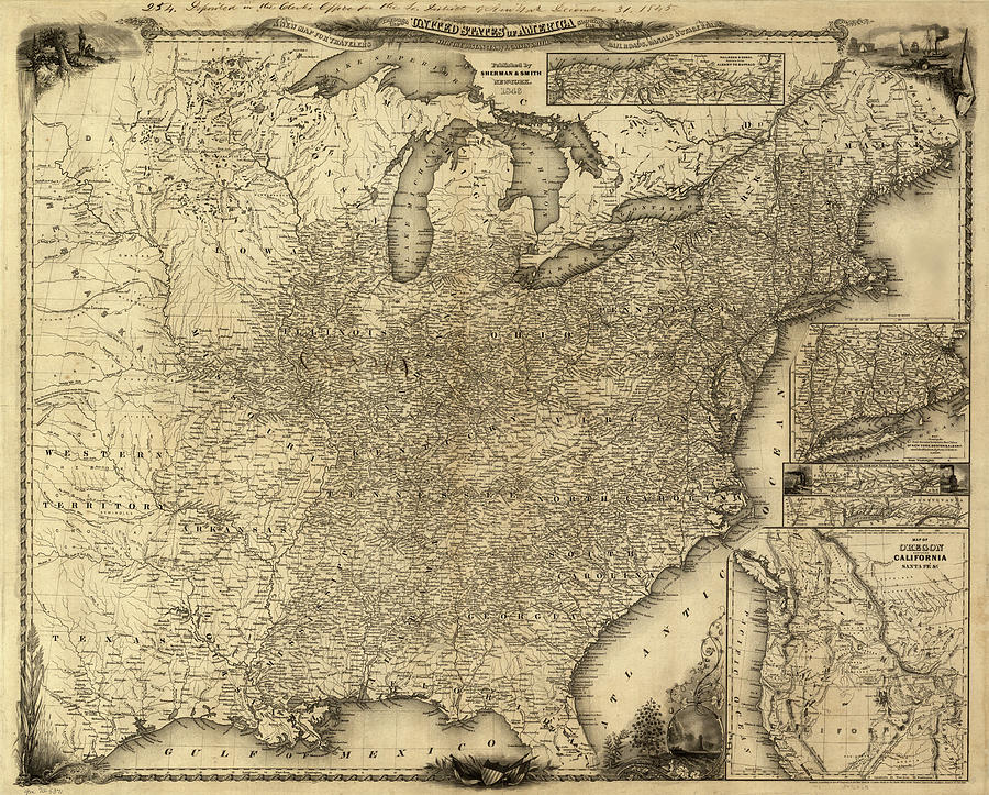 Travelers Map Of The United States - 1846 Painting By Unknown - Pixels