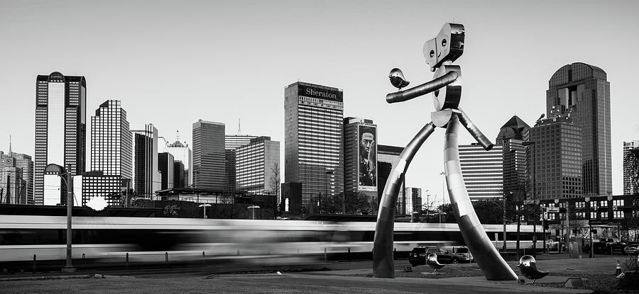 Traveling Man - Dallas Skyline Panorama - Black and White by Gregory Ballos Traveling Man - Dallas Skyline Panorama - Black and White by Gregory Ballos