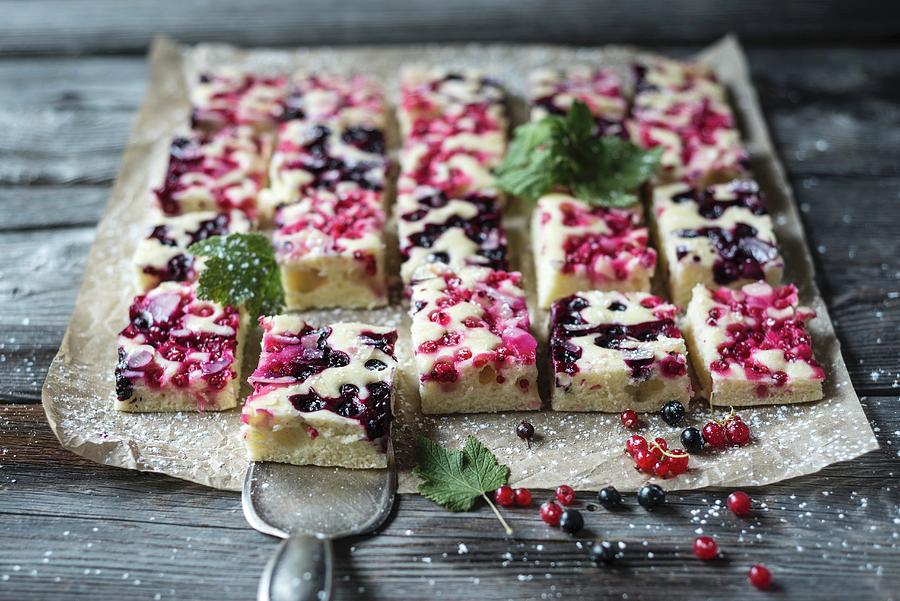 Tray Cake With Red And Black Currants And Almonds vegan Photograph by Kati Neudert