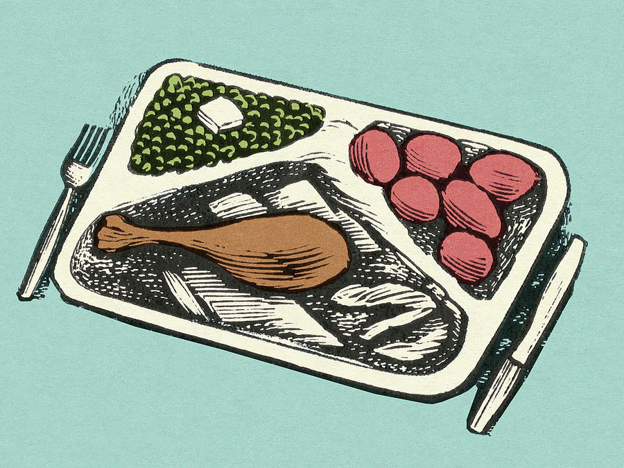 Chicken Drawing - Tray of Food by CSA Images