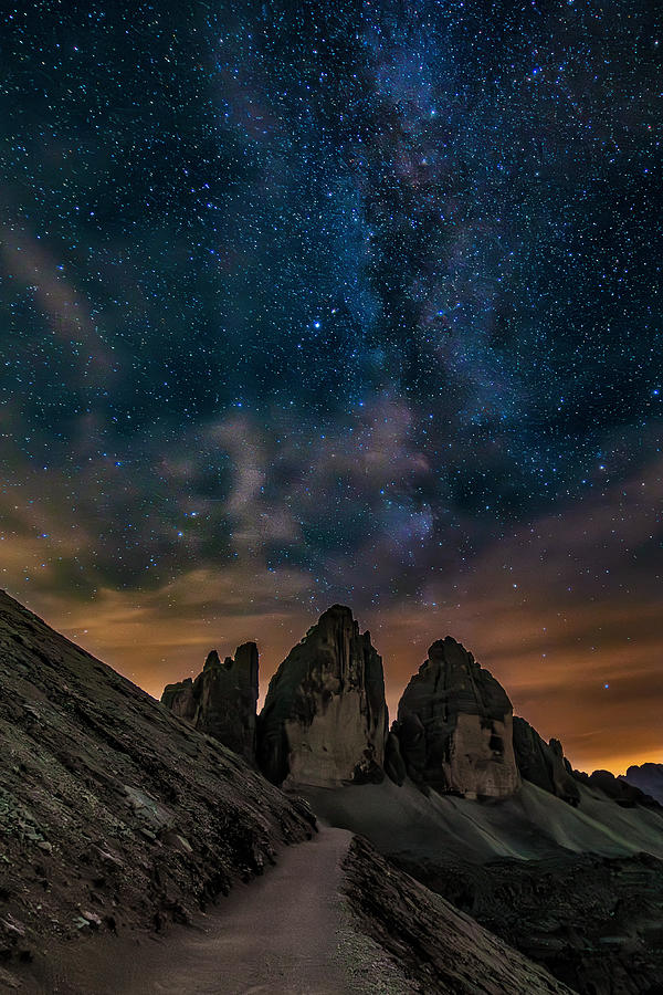 Tre Cime Di Lavaredo Under The Milky Way Photograph by Toma Mikec