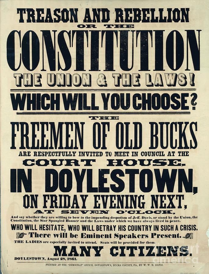 Usa Drawing - Treason And Rebellion Or The Constitution The Union And The Laws! Which Will You Choose? 1861 by American School