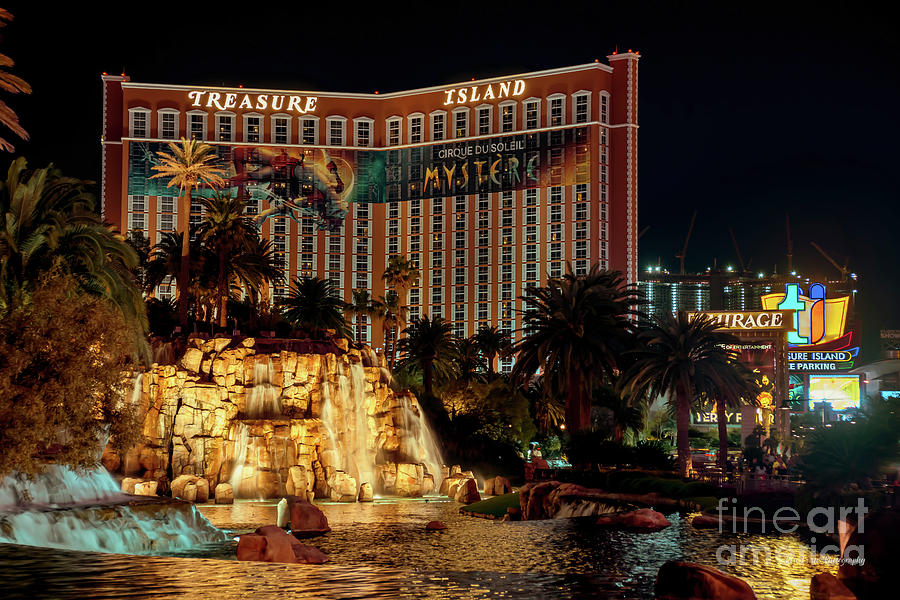 Las Vegas Photograph - Treasure Island at Night Side View by Aloha Art