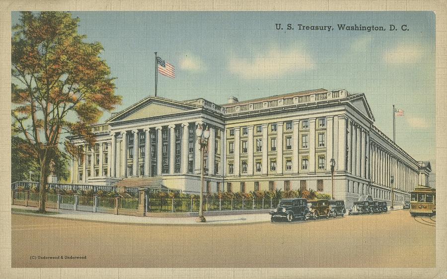 Vintage Painting - Treasury Building  Washington  D.c. by Unknown
