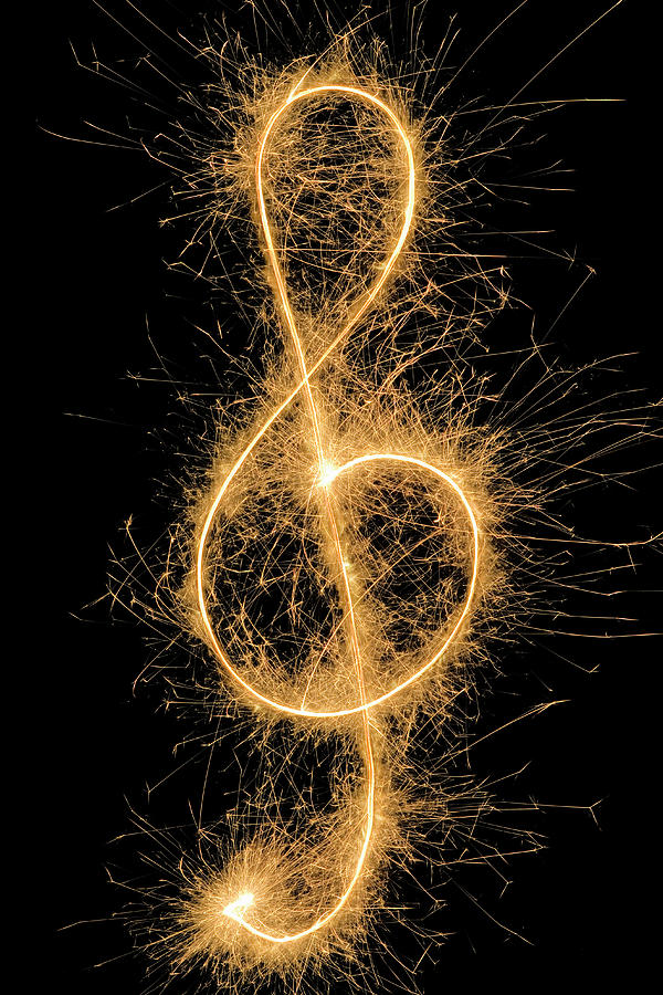 Music Photograph - Treble Clef Drawn With A Sparkler by Martin Diebel