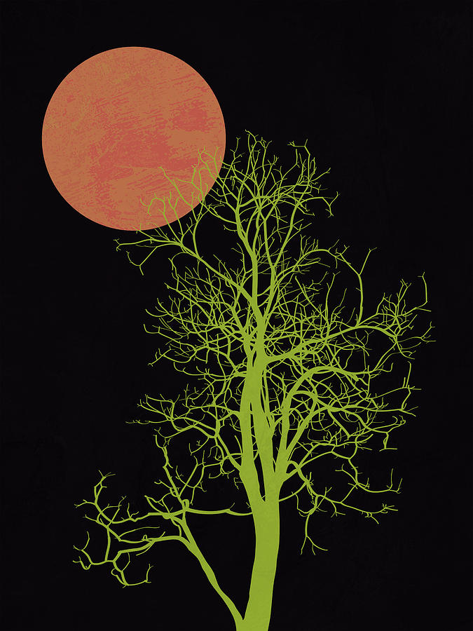 Flower Mixed Media - Tree and Orange Moon by Naxart Studio