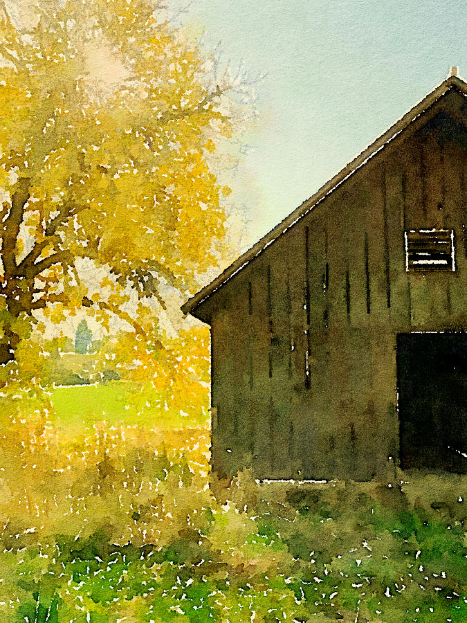 Tree by the Barn Mixed Media by Bonnie Bruno
