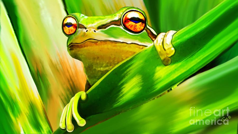 Tree Frog In The Grass Digital Art