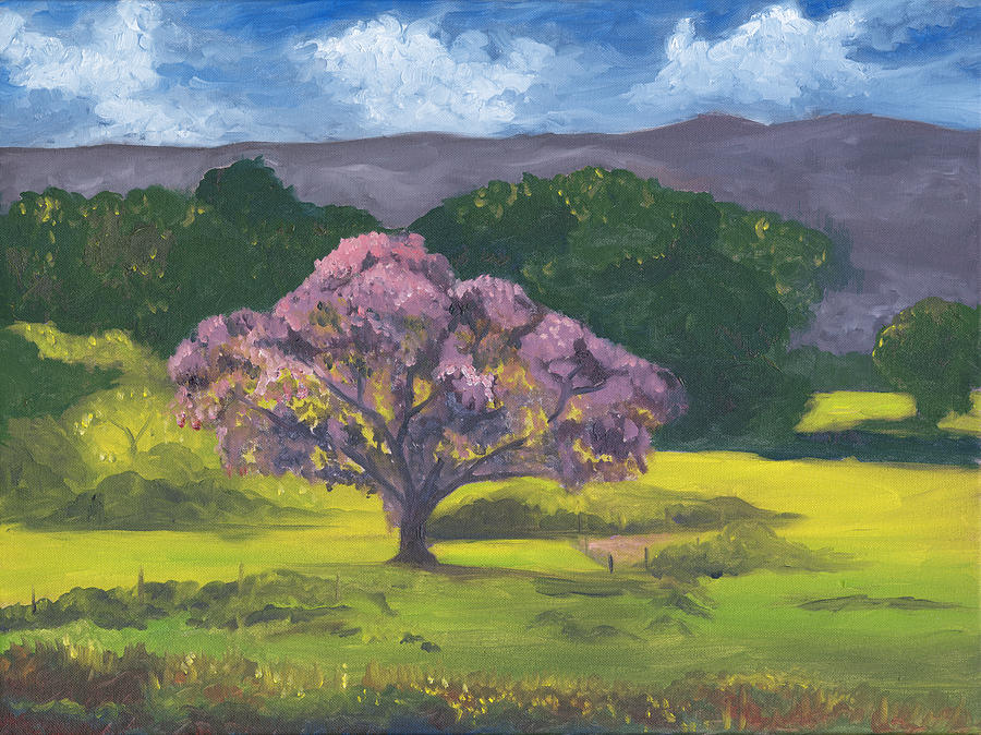 Tree in field Painting by Valerie Graniou-Cook