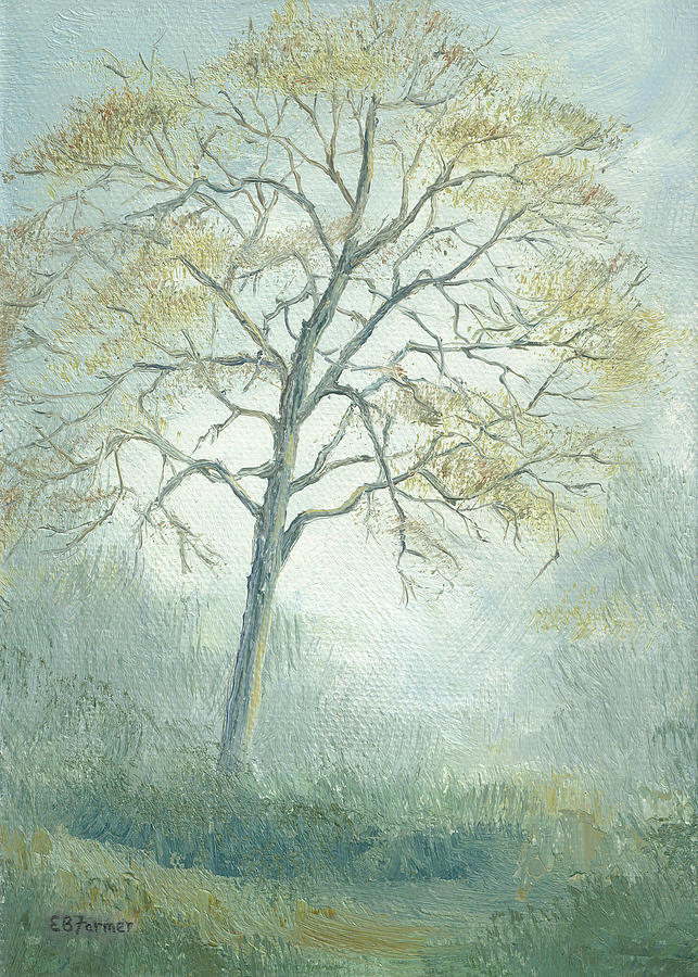 Tree in Fog Painting by Elaine Farmer