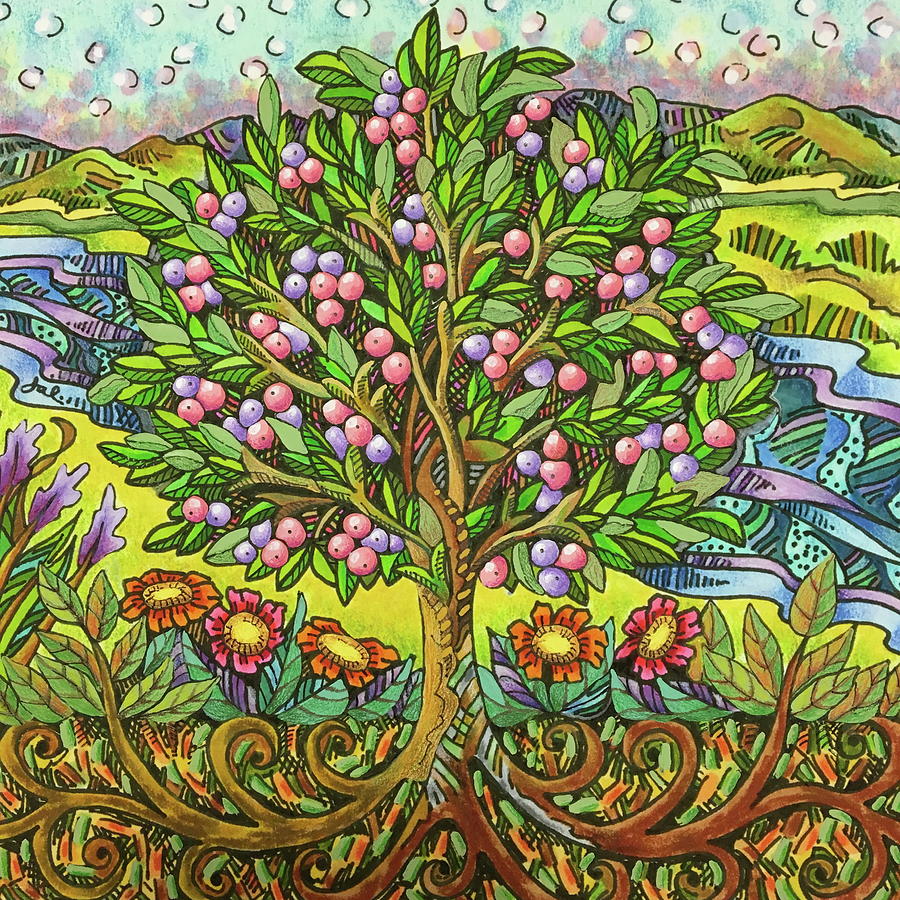 Tree In Garden Drawing by Janice A Larson