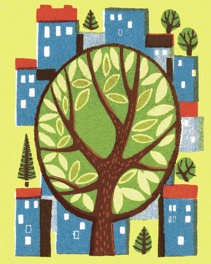 Architecture Drawing - Tree in the Middle of a City by CSA Images
