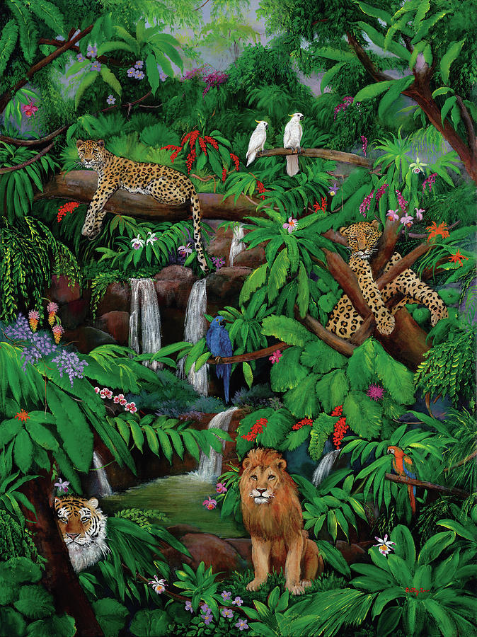 Jungle Painting - Tree Leopards by Betty Lou